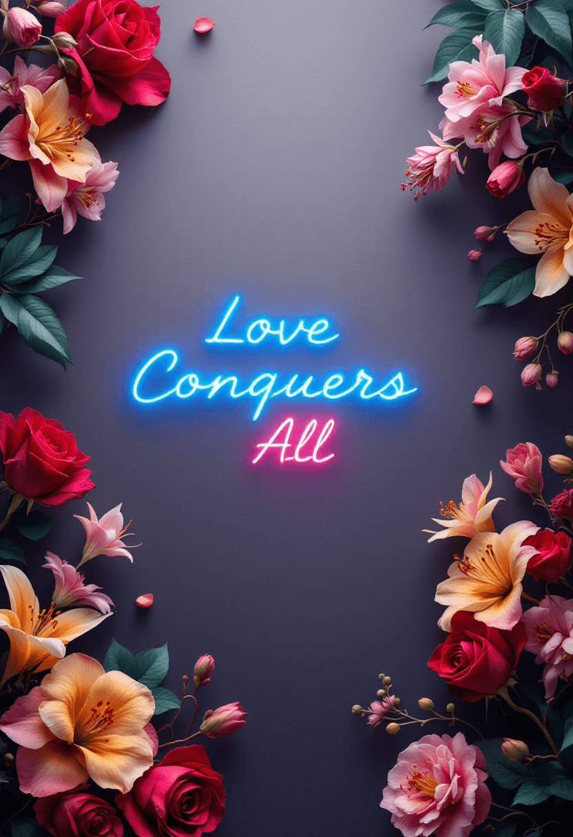 AI generated: Design an elegant composition featuring vibrant flowers, such as red and yellow roses, pastel orchid...