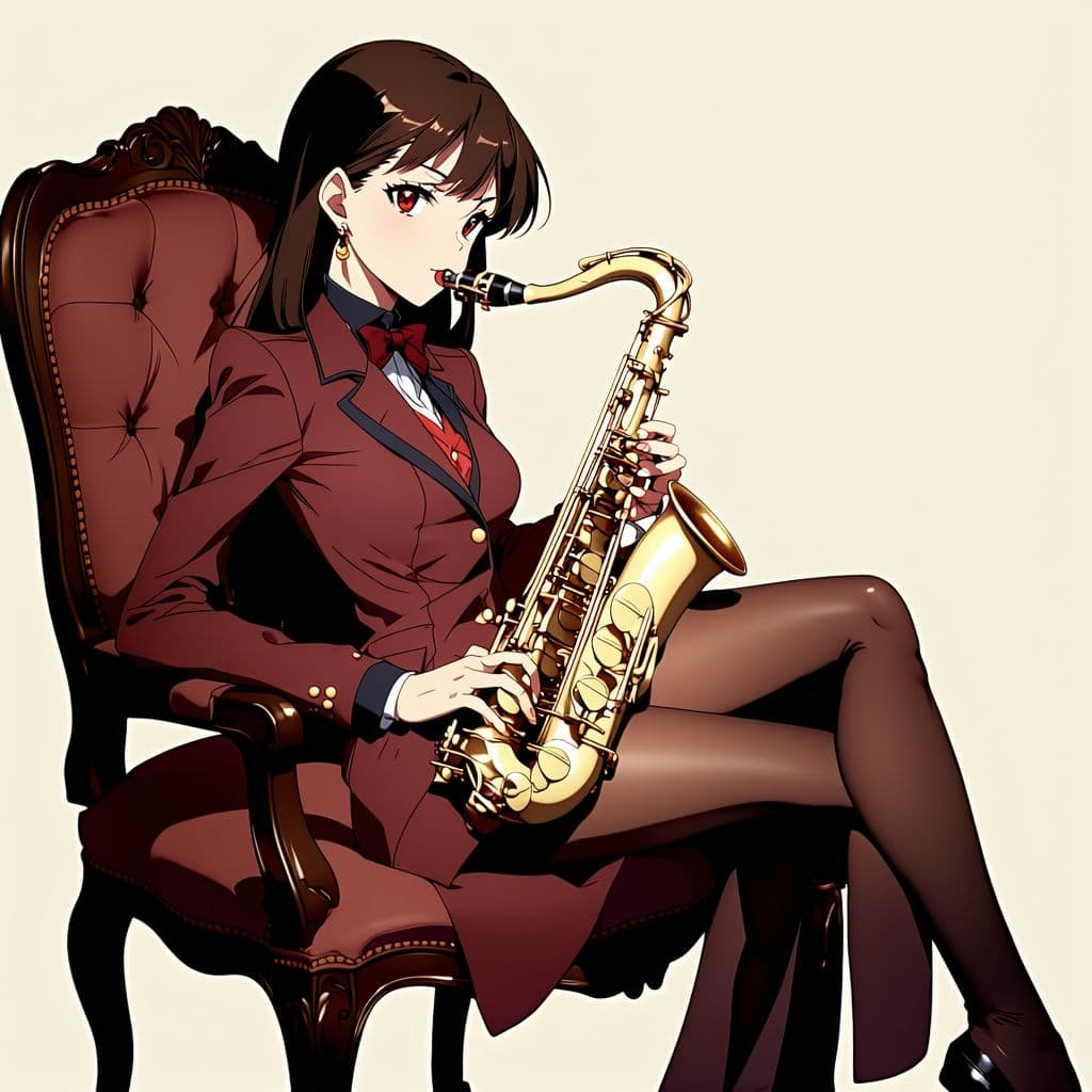 AI generated: 90's style anime. Captivating anime style girl dressed in a rich burgundy and brown formal uniform. ...