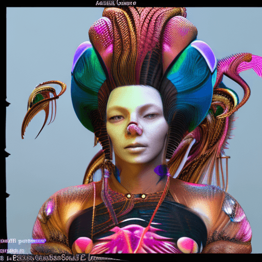 AI generated: Goddess close-up portrait ribcagel. jellyfish phoenix head, nautilus, orchid, skull, betta fish, bio...