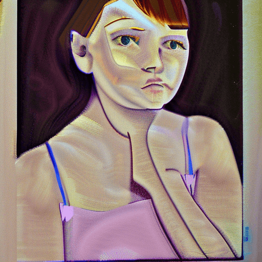 AI generated: portrait of girl with no expression style of inge schuster