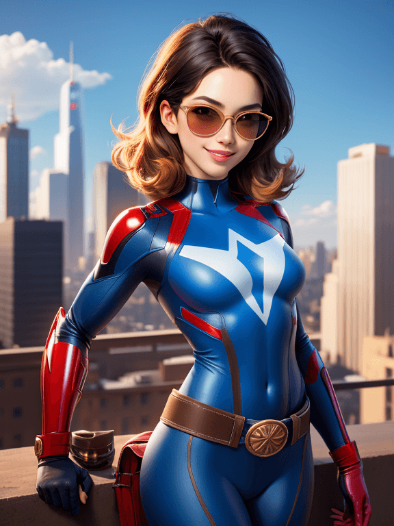 AI generated: masterpiece, best quality,  1girl, blone hair, cptmarvel, bodysuit, red gloves, belt, small breasts,...