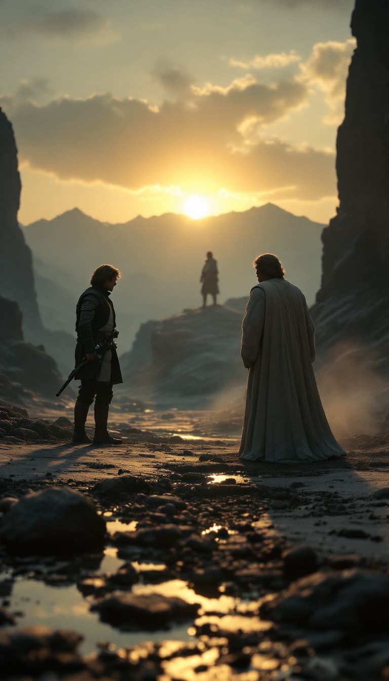 AI generated: Photo of a ultra realistic scene from starwarsv, dramatic light, pale sunrise, cinematic lighting, b...