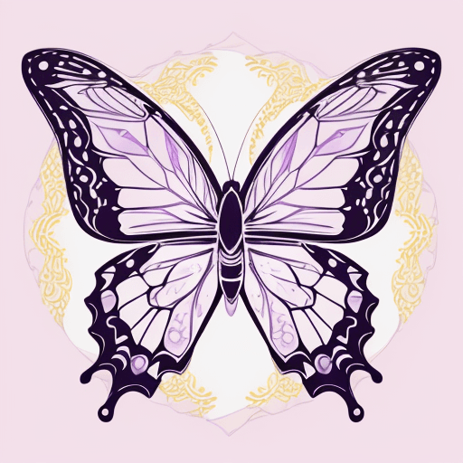 AI generated: An illustration of a kirigami butterfly pattern badge, intricately cut from a single sheet of lavend...