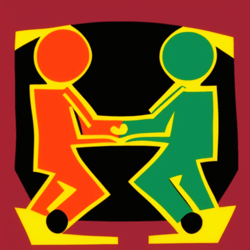 AI generated: Two guys handshake, abstract in the style of Keith Haring