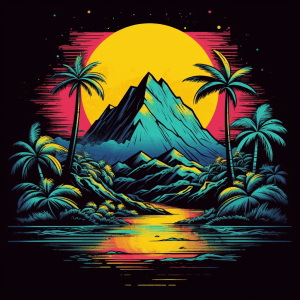 AI generated: A vivid landscape painting, with mountains, trees, vector, tshirt illustration, by Andreas Vesalius,...