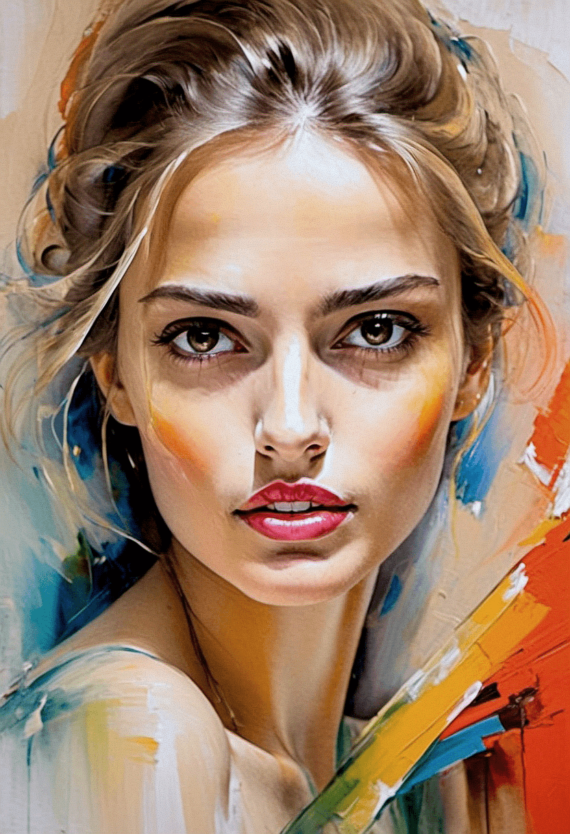 AI generated: A close-up abstract expressionist painting of a young Italian woman,  energetic brushwork, bold colo...