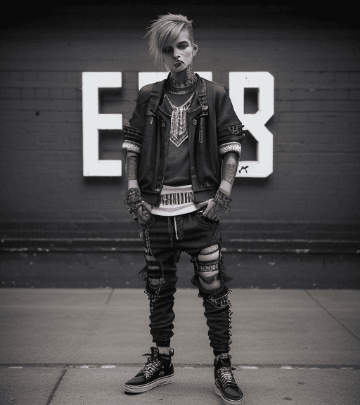 AI generated: Hyper photorealistic eye level full-body photograph of a male clothing brand model, outfit style ble...