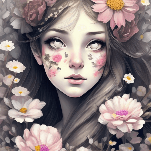 AI generated: picture of a girl dressed in flowers, in the style of artgerm, loose linework, lush and detailed, de...