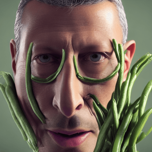 AI generated: hyperrealistic dslr film still of ( jeff goldblum ) disguised as green string beans, stunning 8 k oc...