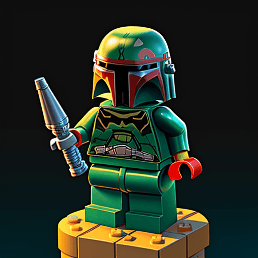AI generated: lego star wars  boba fett character, full body, blender 3d, art station and behance, Disney Pixar, M...