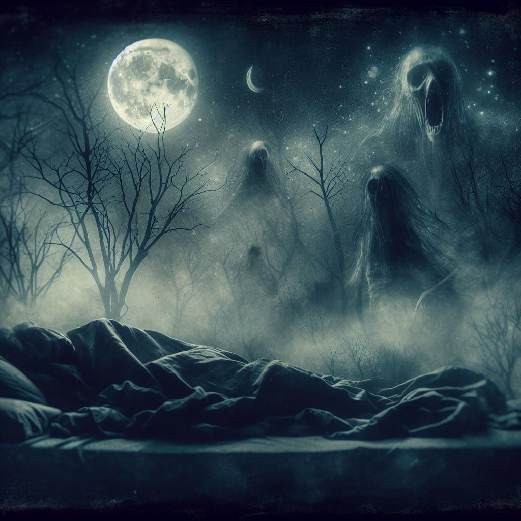AI generated: In my dreams when I sleep,nightmare,fear,scary,frightening,mystical,