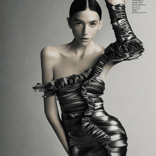 AI generated: Mood: serenity; atmosphere peaceful; fashion photography; Mario Testino; Female Model full body; des...