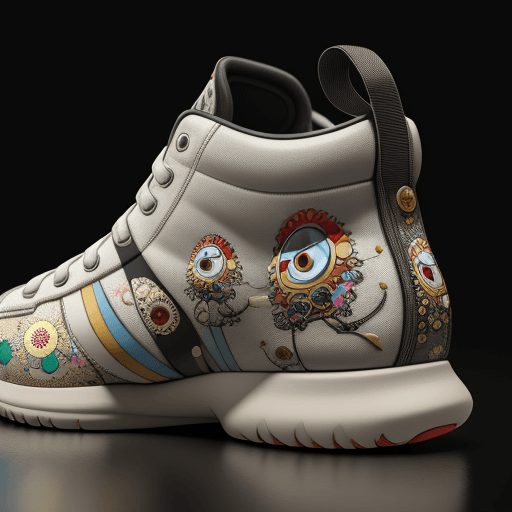 AI generated: sneakers designed by Takashi Murakami, high detail, intricate detail texture, 3d render, unreal engi...
