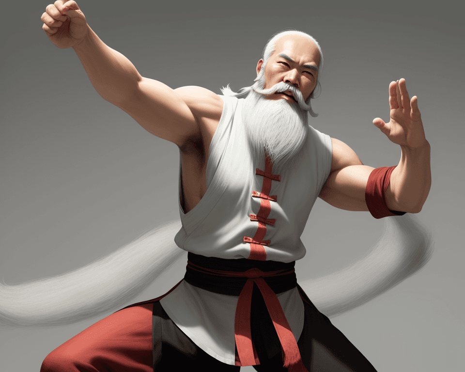 AI generated: A kung fu master with long white beard