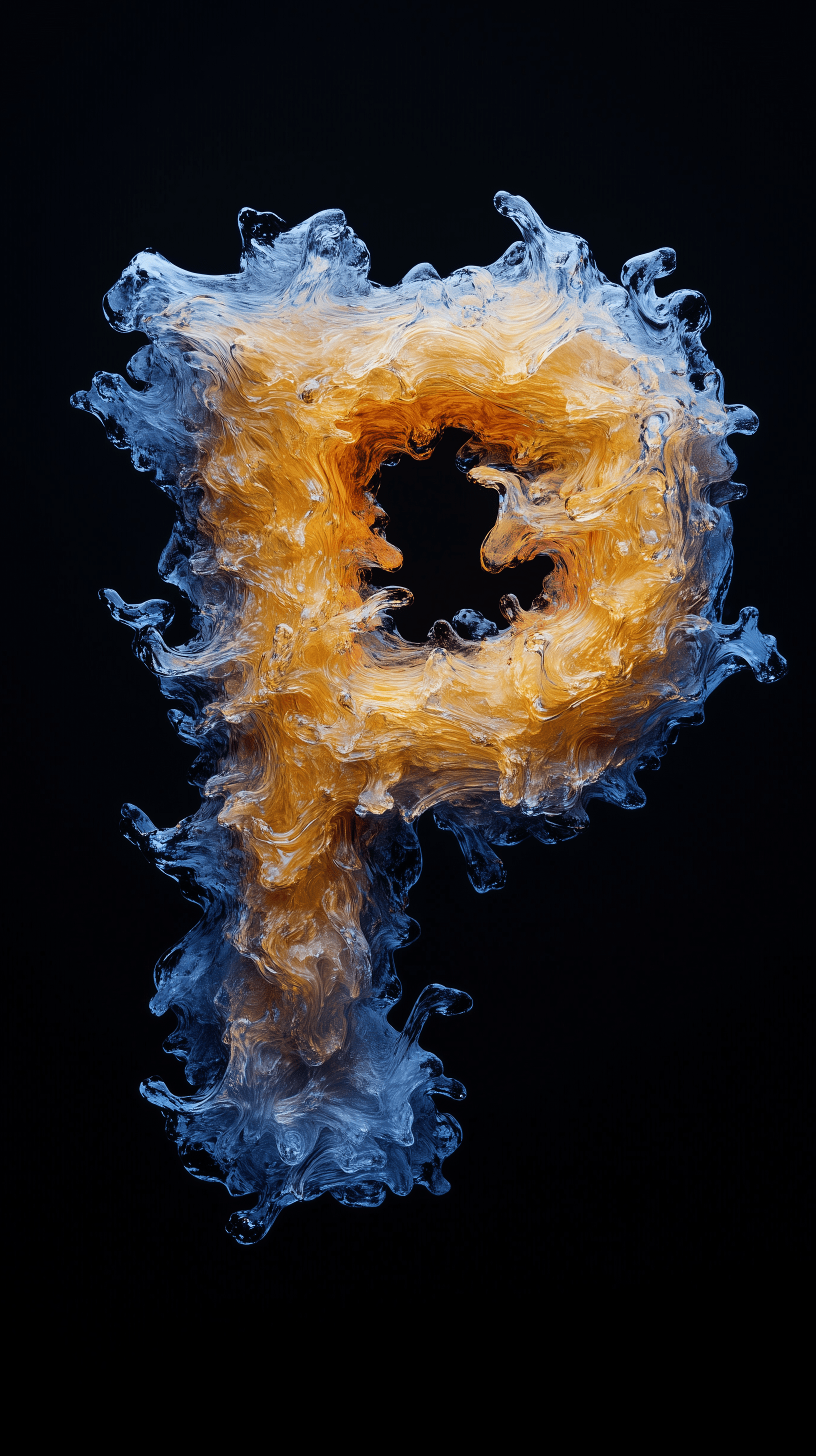 AI generated: 3D render of the letter [P], periwinkle and canary yellow color blend, under the water, swirling wat...