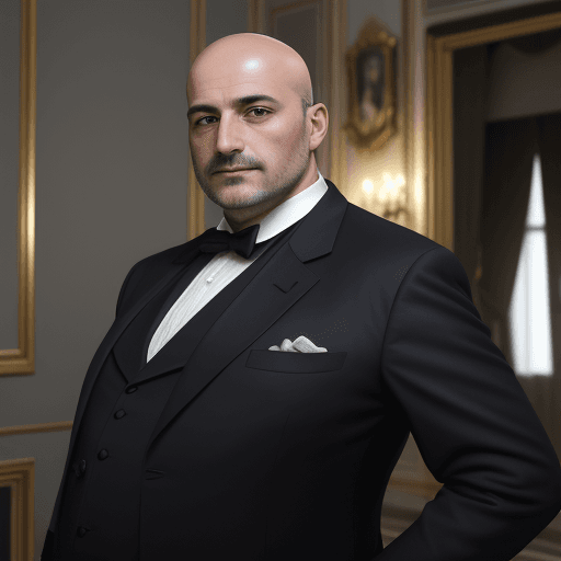 AI generated: RAW photo, a portrait of an Italian man in his 40s. looking to the right. bald, no mustache. without...