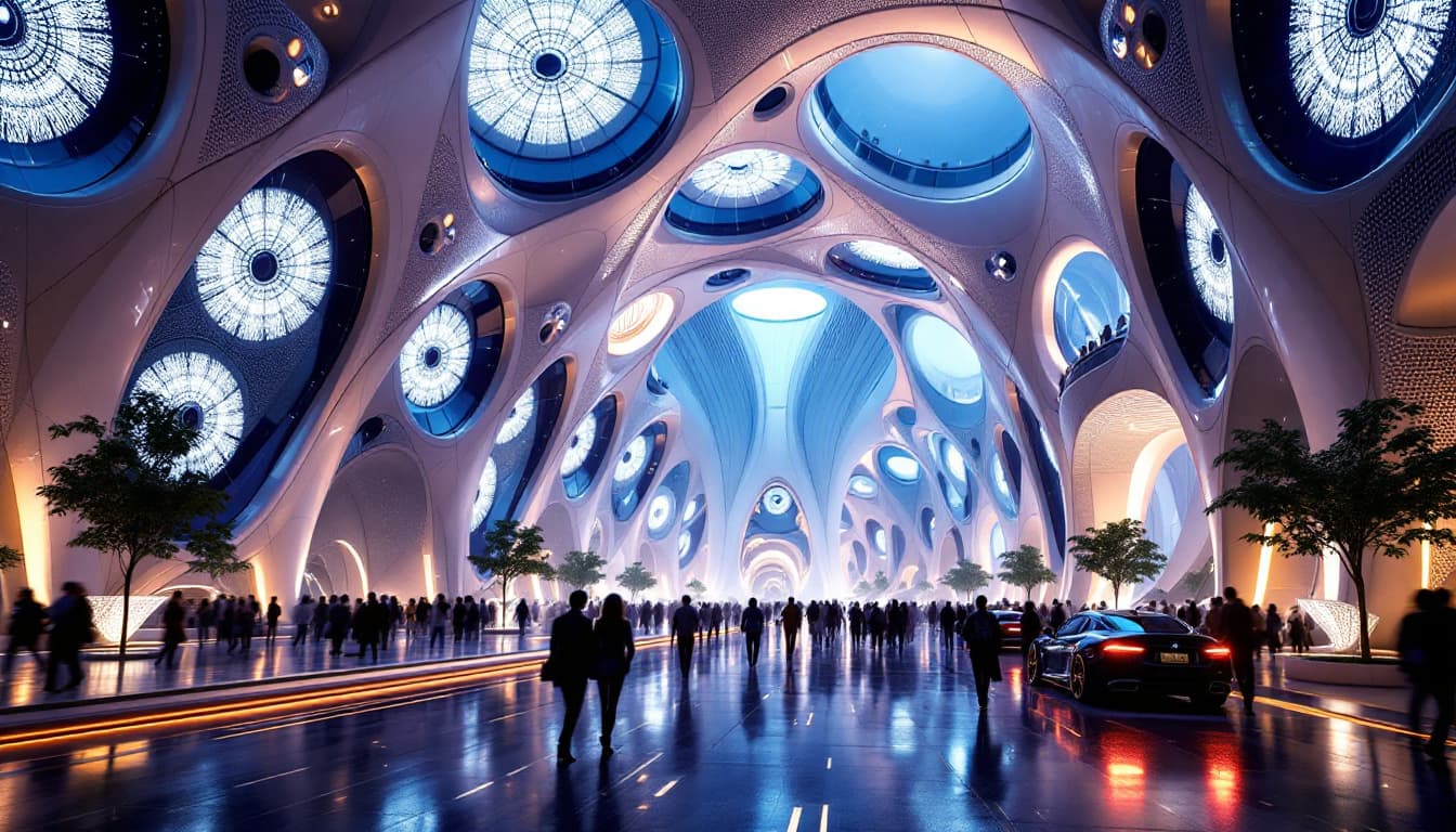 AI generated: futuristic architecture through your artistic High-contrast photography style Hyper-realistic  ultra...