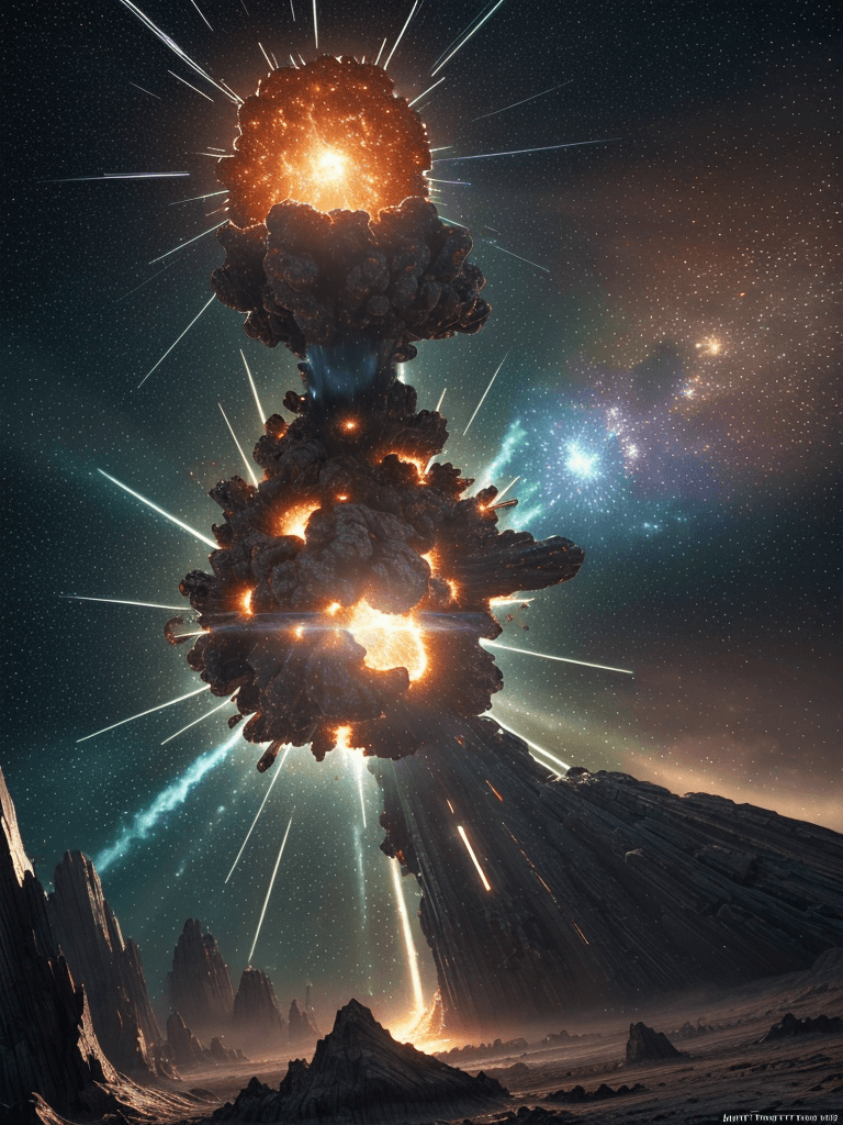 AI generated: Photo of a ultra realistic star explosion, bright light, cinematic lighting, battered, low angle, tr...