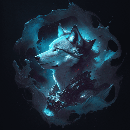 AI generated: alberto seveso art, wolf in space nebula, water ink, ink water, ink, cosmic space background, albert...