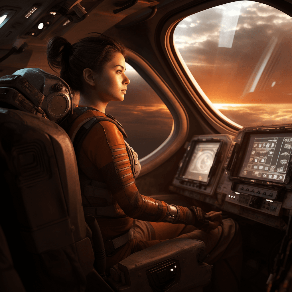 AI generated: general view of the interior of a spaceship with some windows to observe, planet mars outside, insid...