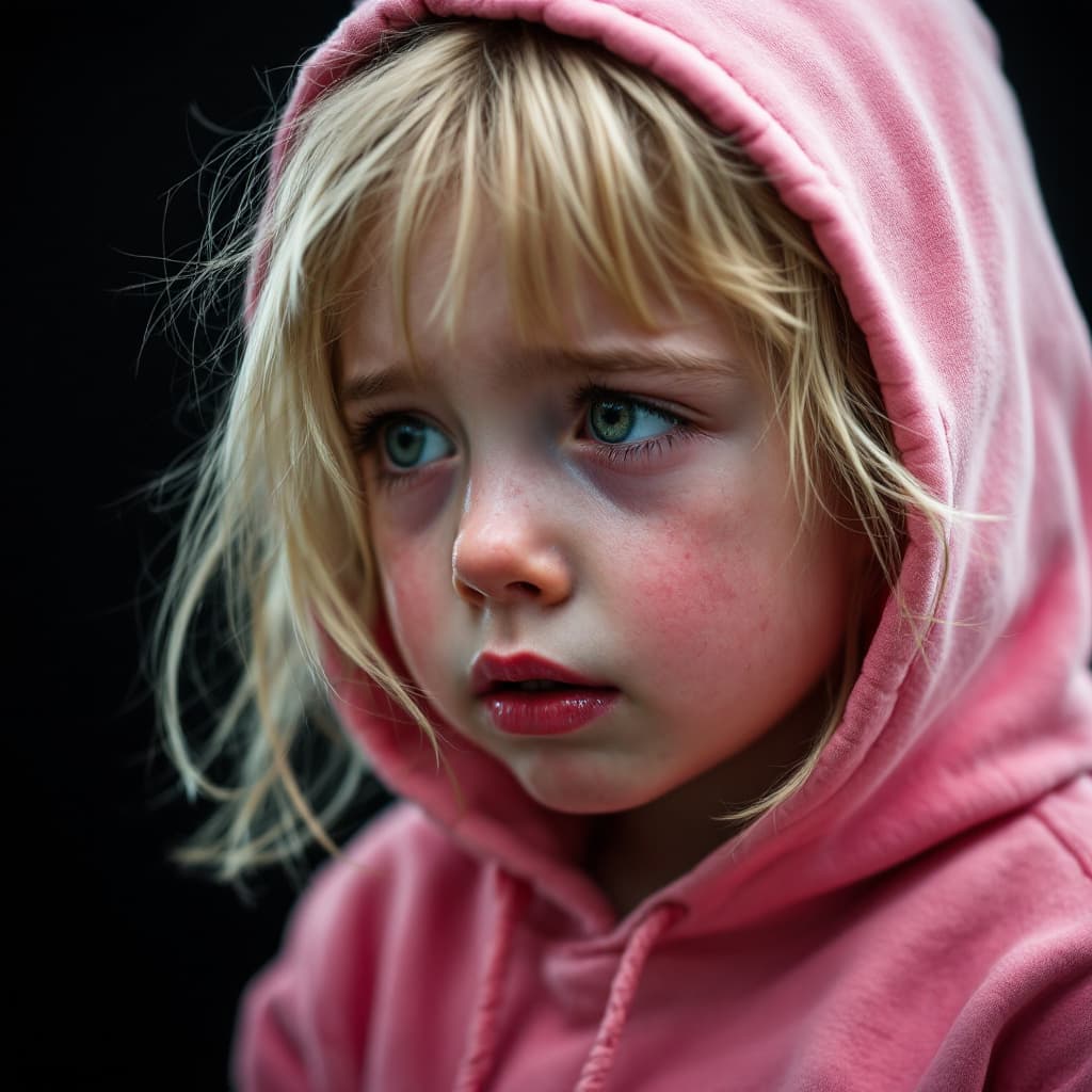 AI generated: masterpiece, best quality,a sad blonde little girl with blonde hair crying with tears wearing pink h...