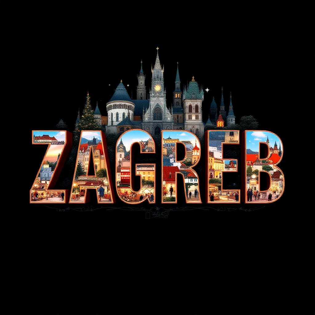 AI generated: A striking, high-contrast cinematic photo-style vertical collage that captures the essence of Zagreb...