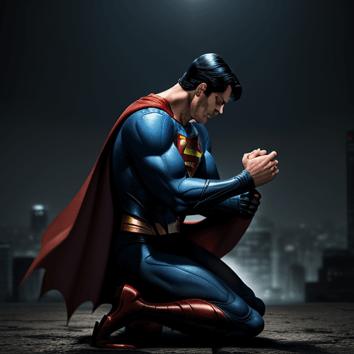 AI generated: superman kneels in front of batman , 4 k ultra hd 