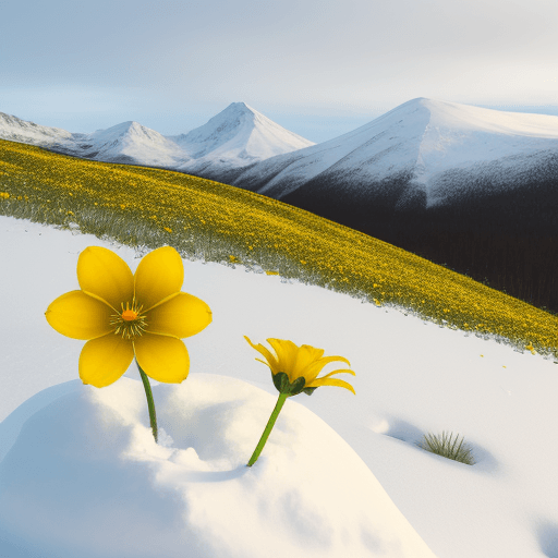 AI generated: Yellow flower on a snowy hill
