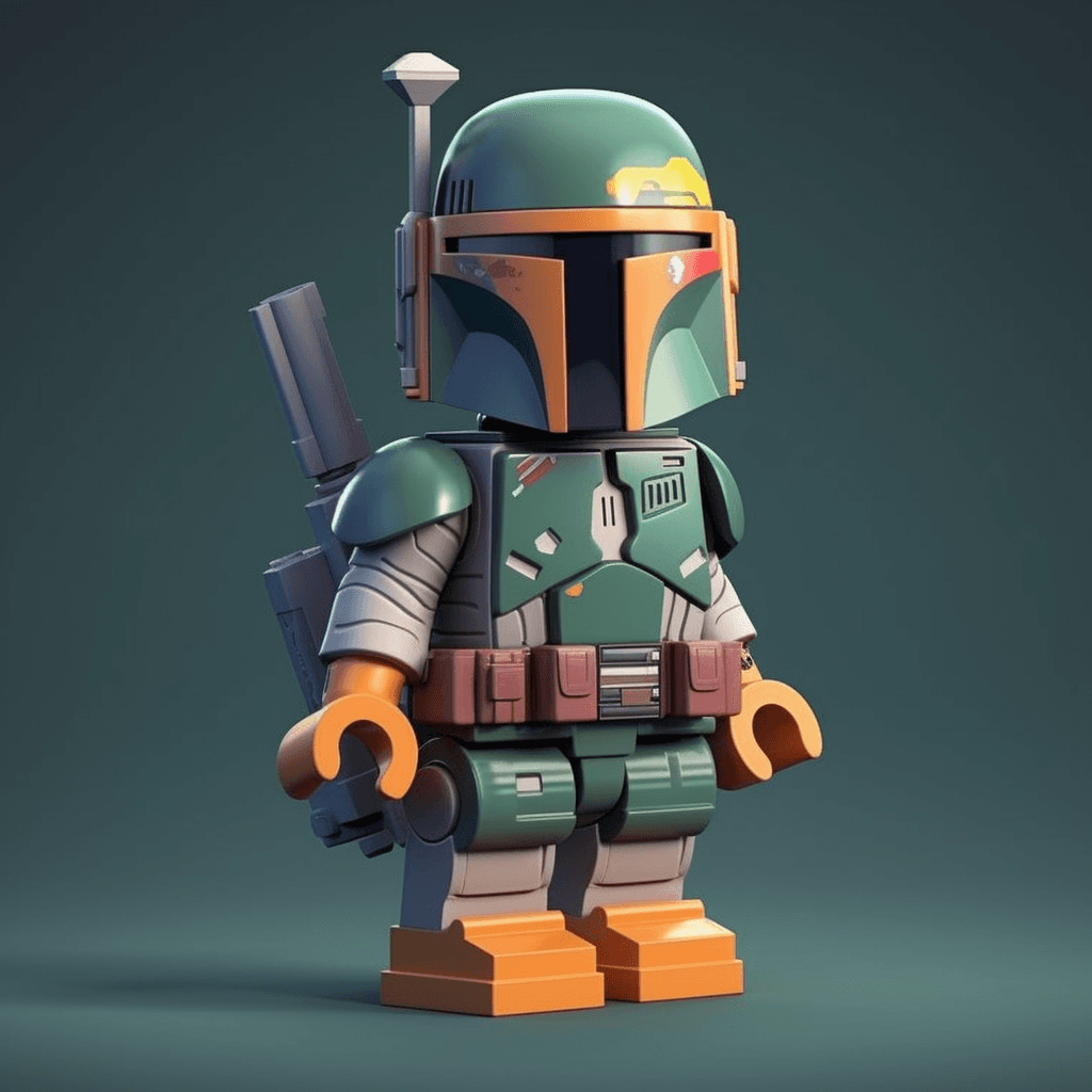 AI generated: lego star wars  boba fett character, full body, blender 3d, art station and behance, Disney Pixar, M...