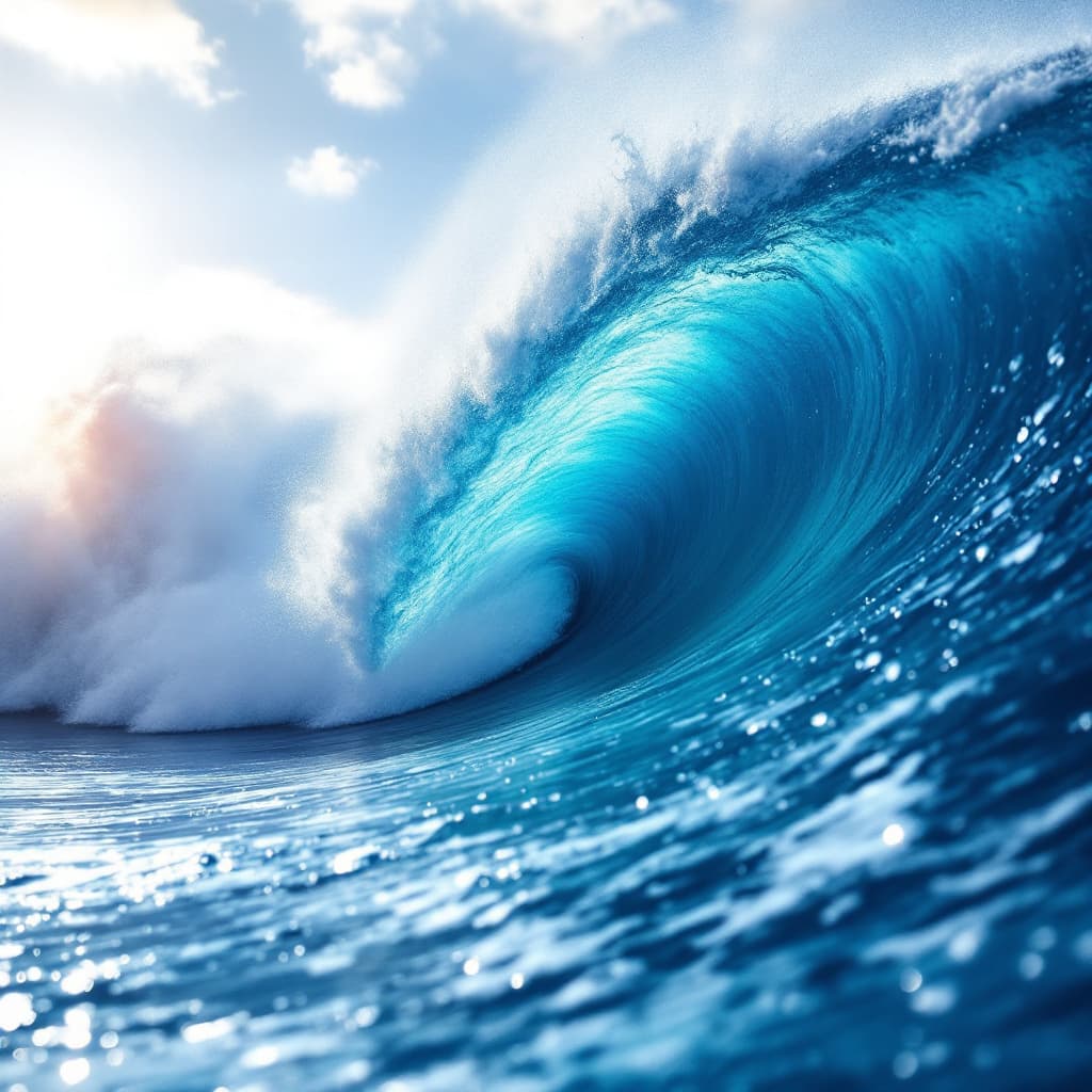 AI generated: show the waves in the flow of a hawaiian wave