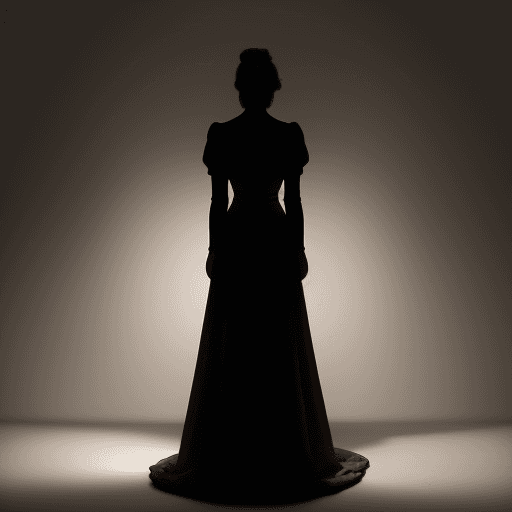 AI generated: This is a woman standing with her back. It is illuminated by a lantern and a shadow is visible. This...