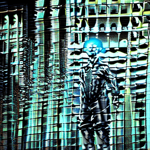 AI generated: Future metal tech zombie in new york, emerging from a future utopian world, zombie virus stage four,...