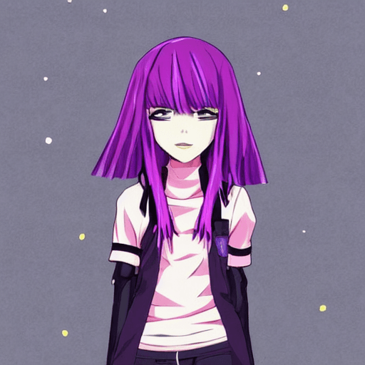 AI generated: Close up of a person with pink hair and a purple jacket, sporty anime girl, cute anime girl, detaile...