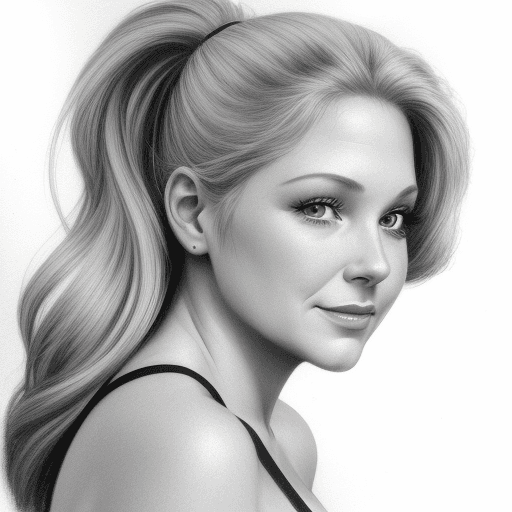 AI generated:  randy moore actress drawing, face only, a gorgeous woman, side angle, hint of a smile, noticeable c...
