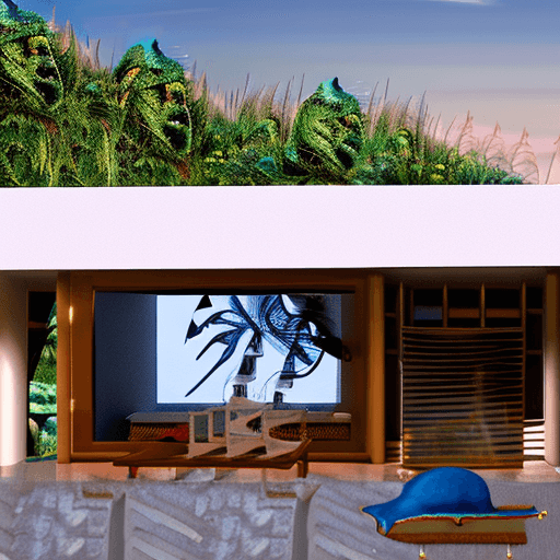 AI generated: Hyper realistic eye level exterior photo of a mid century modern style house overlooking the ocean, ...