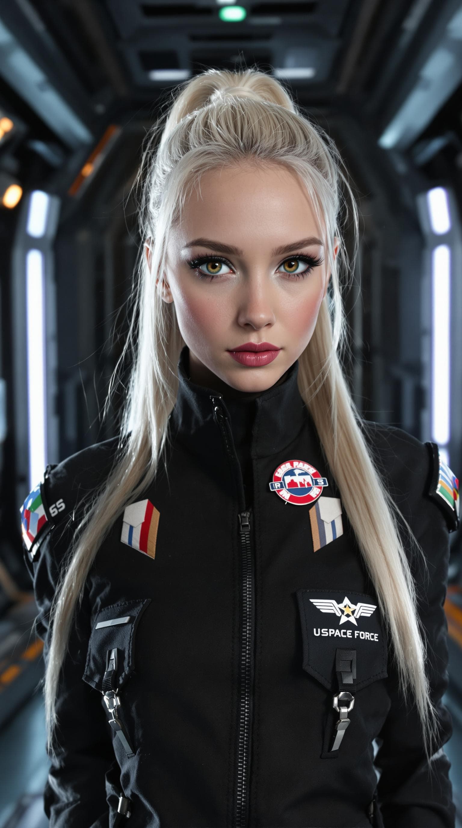 AI generated: a professional photo of a exceptionally of the most beautiful (tween) United State Space Force, (fut...