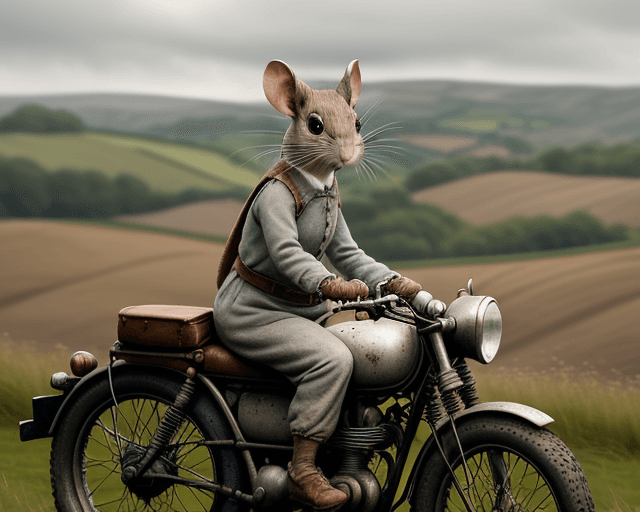 AI generated: cinematic film still award winning photo, style beatrix potter, two cute grey mice, rust, epic, ridi...