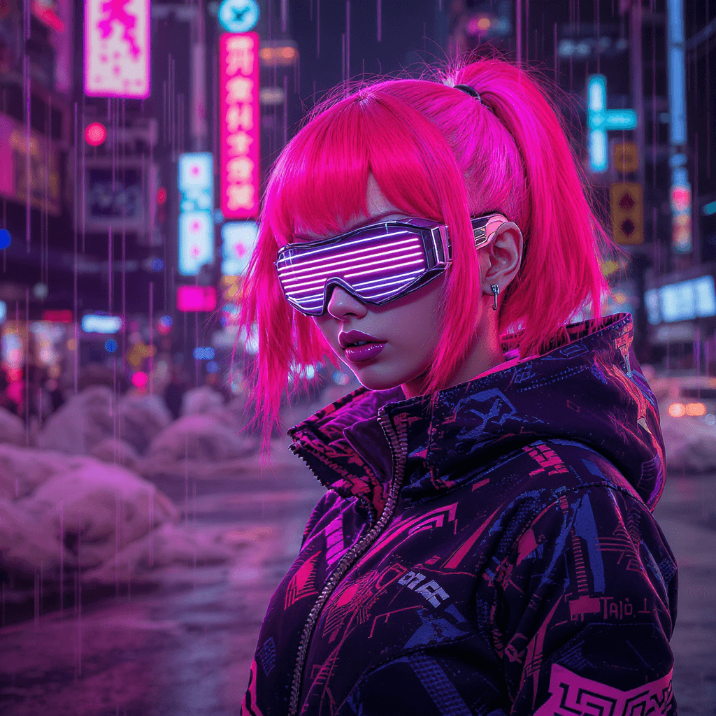 AI generated: cyber punk girl + vibrant + high tech + 8k + octane render —s 20000 —q 5  --s 5000