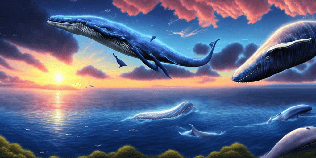 AI generated: a beautiful scenery, digital rendering, trending on pixiv fanbox, panoramic landscape with blue whal...
