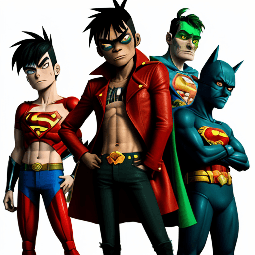 AI generated: THE GORILLAZ AS THE JUSTICE LEAGUE
