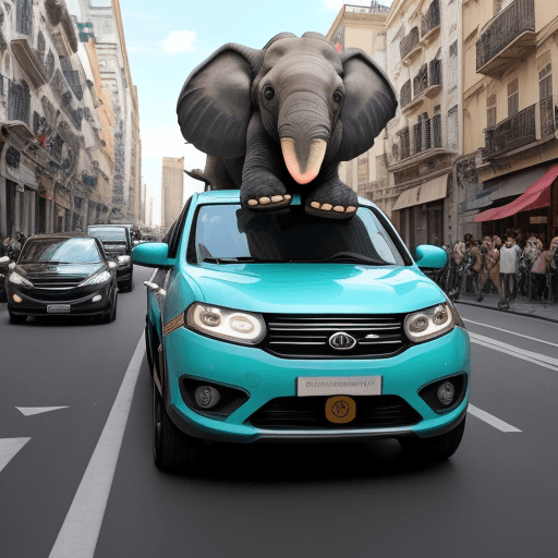 AI generated: Imagina una escena caótica y divertida en medio de una bulliciosa ciudad. Un enorme elefante, con or...