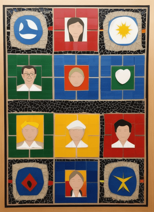 AI generated: Cultural Mosaic: Create a minimalist mosaic made up of simplified shapes and colors representing mal...