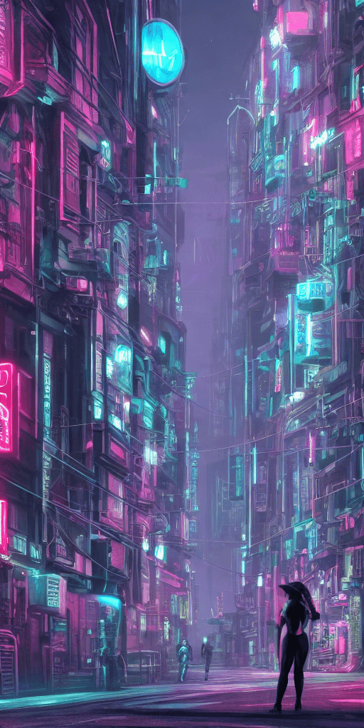 AI generated: (film stock), (extremely detailed CG unity 8k wallpaper) full body portrait of a cyberpunk woman lea...