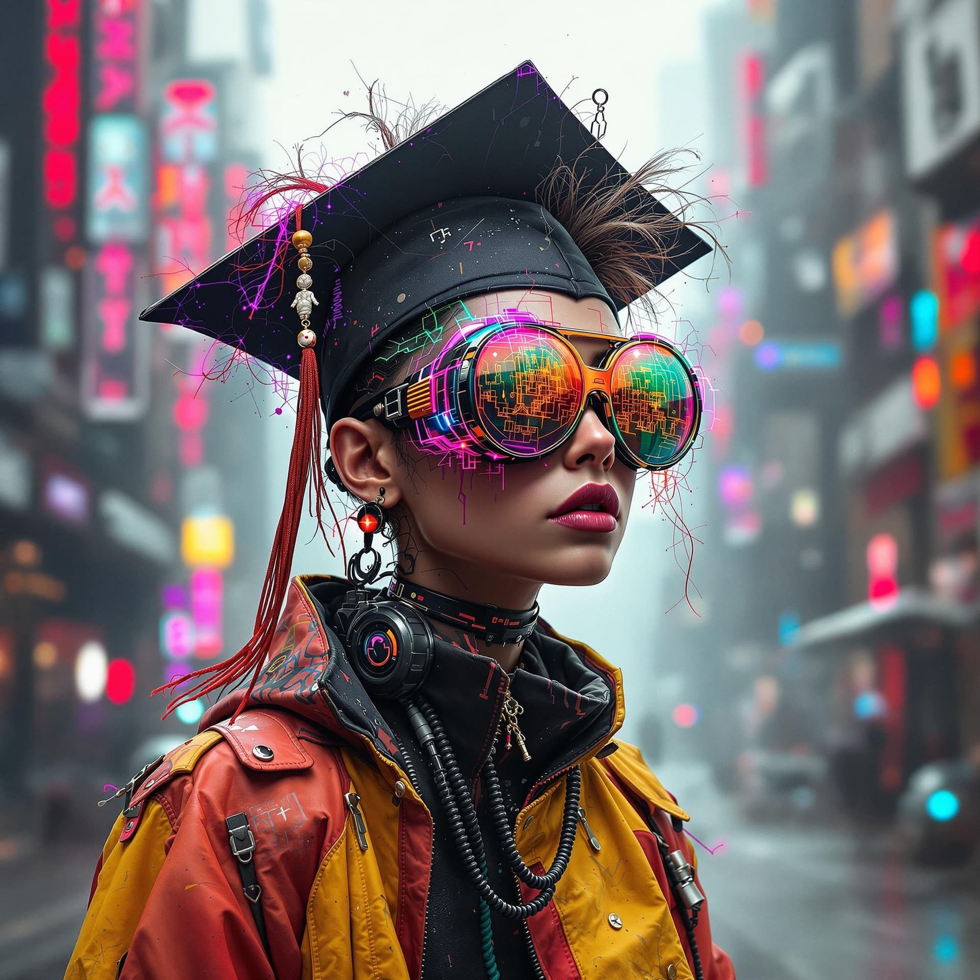 AI generated: Cyber Punk graduation mixed race 