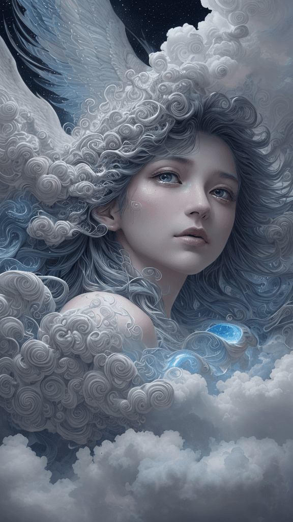 AI generated: (((closeup (HDR) A celestial drama unfolded in the ethereal heavens as thick clouds formed an awe-in...