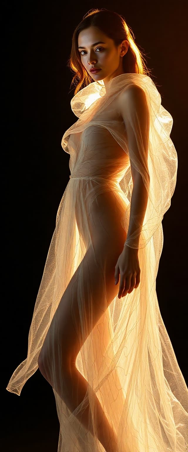 AI generated: "Original fine art photography full body image warm and soft with slight darkness. Epic, futuristic ...
