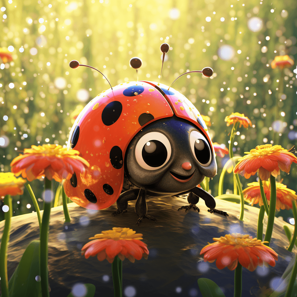 AI generated: Dotty the Ladybug, round spots, delicate wings, cheerful smile, watercolor style, Autodesk Sketchboo...