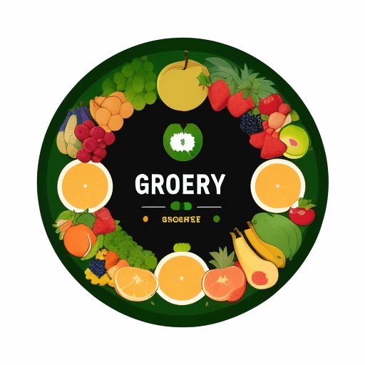 AI generated: grocery store logo with fruits in center square shape minimalistic