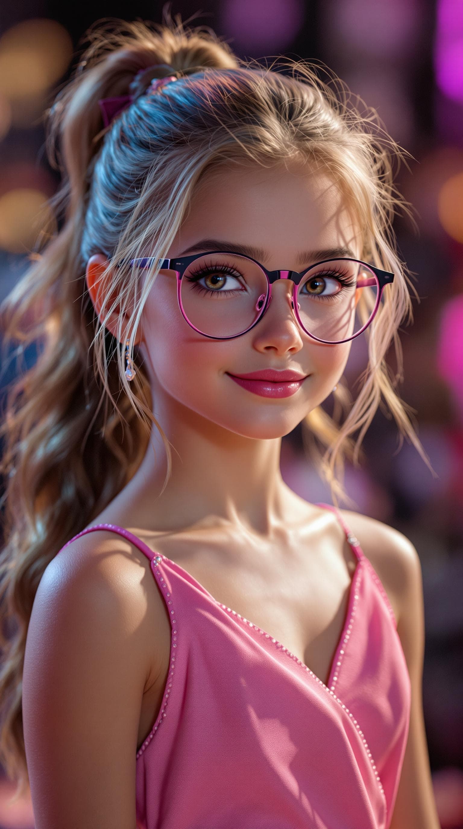 AI generated: A professional photograph of the most beautiful third-grade girl in the world, participating in a be...