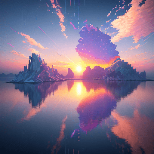 AI generated: view of a iridescent sea sunset futuristic minimalist colorful landscape experimental architecture l...